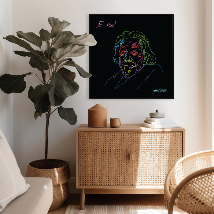 Albert Einstein - Tongue Out - Neon Line Canvas Art