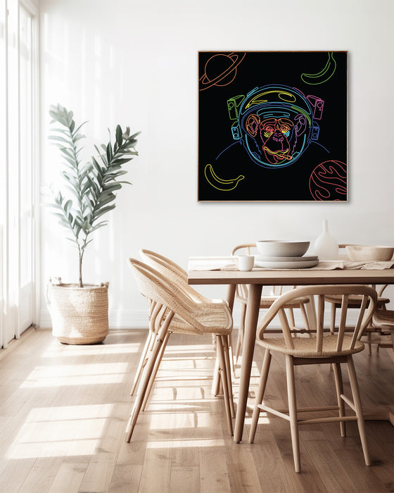 Astronaut Monkey - Neon Line Art - Canvas Print