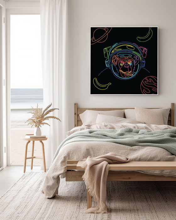 Astronaut Monkey - Neon Line Art - Canvas Print