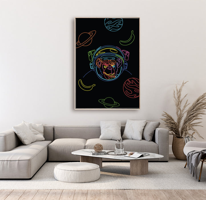 Astronaut Monkey - Neon Line Art - Canvas Print