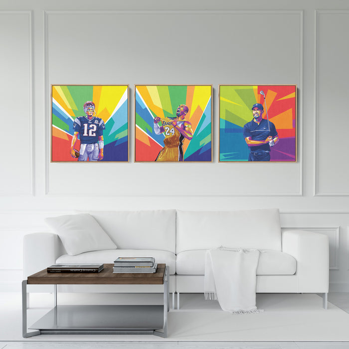 Famous Athletes Set - Kobe Bryant, Tom Brady, Tiger Woods - 3-Pieces Canvas Print for Gallery Wall