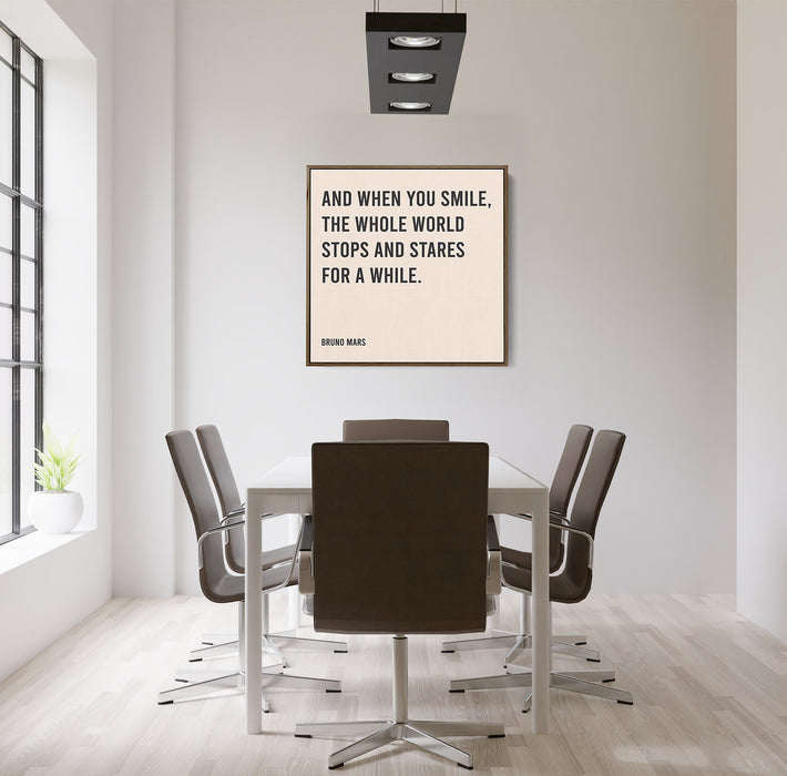 Bruno Mars Song Lyrics Canvas Print - And when you smile, the whole world stops and stares for a while