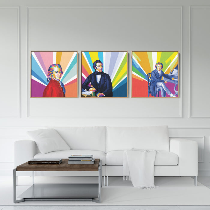 Famous Composers Set - Wolfgang Amadeus Mozart, Ludwig Van Beethoven, Franz Schubert - 3-Pieces Canvas Print for Gallery Wall