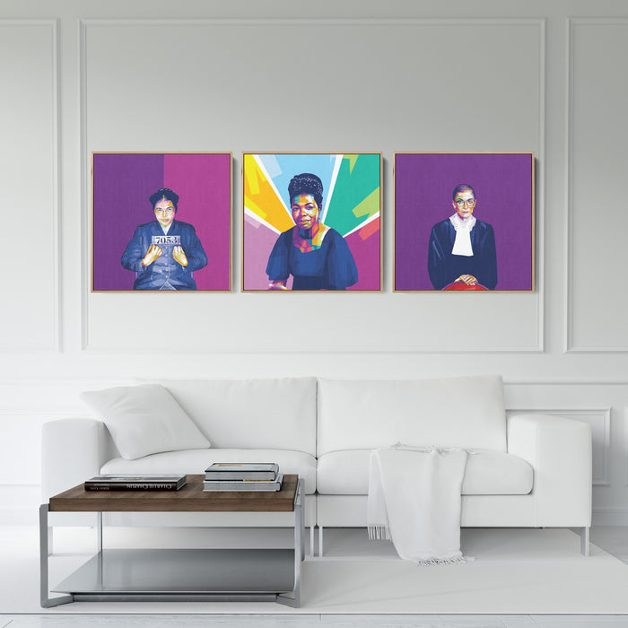 Famous Feminists Set - Rosa Parks, Ruth Bader Ginsburg & Maya Angelou - 3-Pieces Canvas Print for Gallery Wall