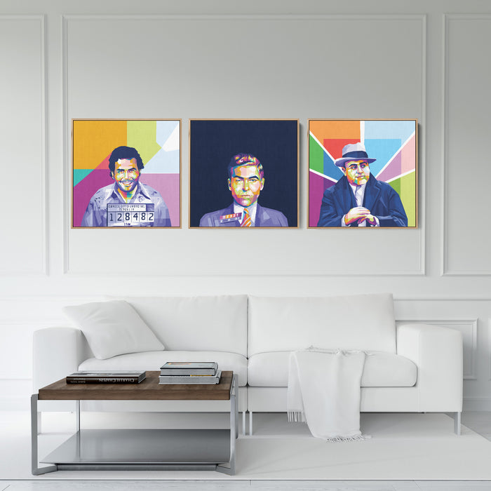 Famous Gangsters Set - Pablo Escobar, Lucky Luciano, Al Capone - 3-Pieces Canvas Print for Gallery Wall