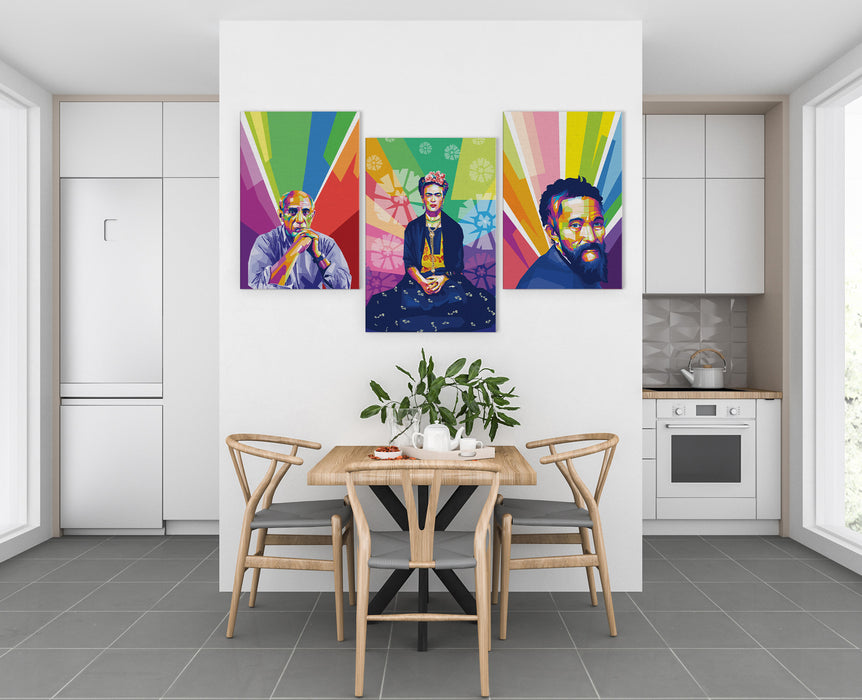 Famous Painters Set -  Pablo Picasso, Frida Kahlo, Michelangelo - 3-Pieces Canvas Print for Gallery Wall