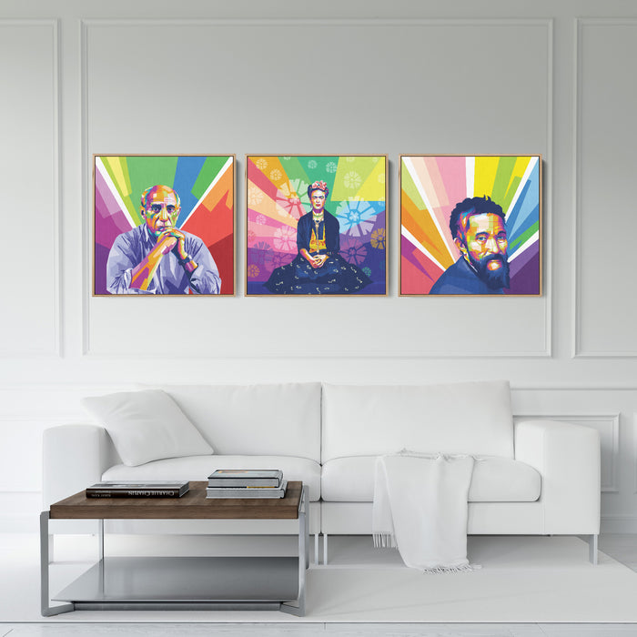 Famous Painters Set -  Pablo Picasso, Frida Kahlo, Michelangelo - 3-Pieces Canvas Print for Gallery Wall