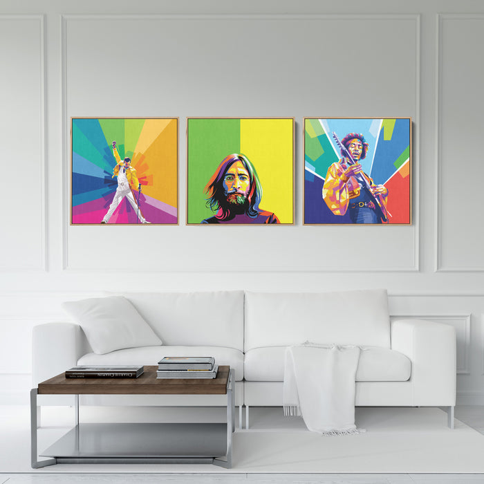 Famous Rockers Set -Freddie Mercury, Jimi Hendrix, John Lennon - 3-Pieces Canvas Print for Gallery Wall