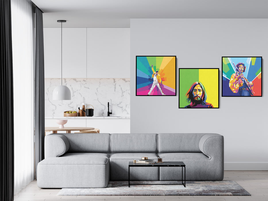 Famous Rockers Set -Freddie Mercury, Jimi Hendrix, John Lennon - 3-Pieces Canvas Print for Gallery Wall