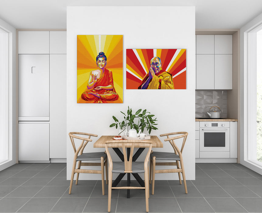 Famous Spirituals Set - Dalai Lama and Mahatma Gandhi - 2-Pieces Canvas Print for Gallery Wall