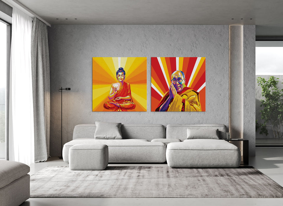 Famous Spirituals Set - Dalai Lama and Mahatma Gandhi - 2-Pieces Canvas Print for Gallery Wall