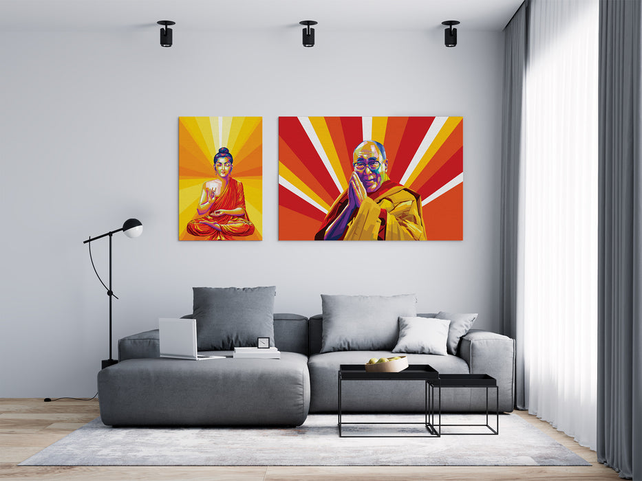 Famous Spirituals Set - Dalai Lama and Mahatma Gandhi - 2-Pieces Canvas Print for Gallery Wall