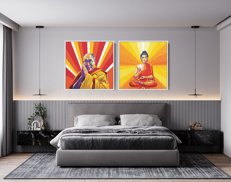 Famous Spirituals Set - Dalai Lama and Mahatma Gandhi - 2-Pieces Canvas Print for Gallery Wall