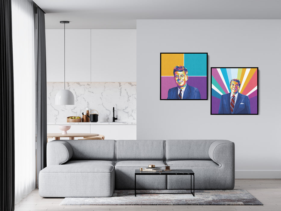 Modern 2-pieces of art canvases of US presidents John F. Kennedy and Ronald Reagan