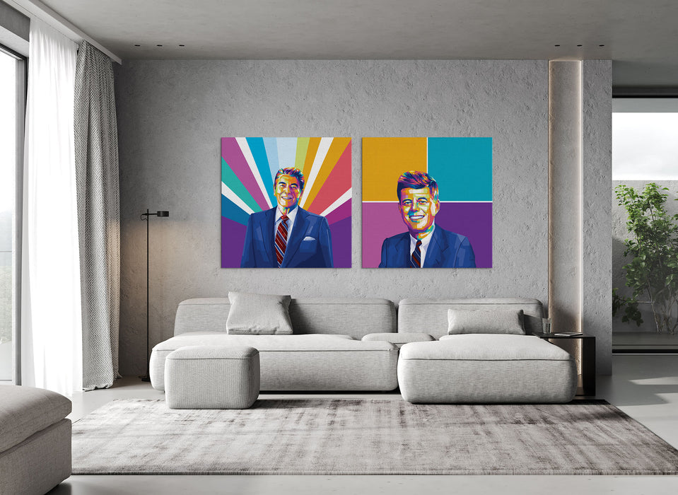 US Presidents  Set - John F. Kennedy and Ronald Reagan - 2-Piece Canvas Print for Gallery Wall