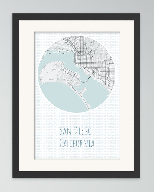 A canvas print of minimalist black & white map of San Diego.