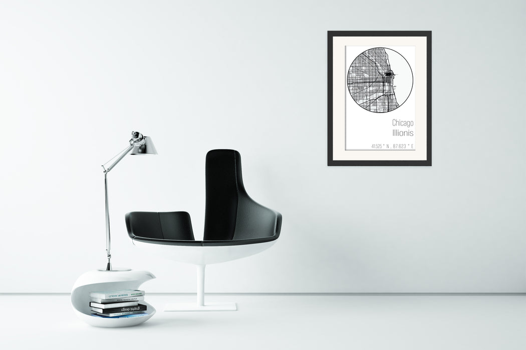 Chicago Minimalist Black & White Map Poster - Canvas Art