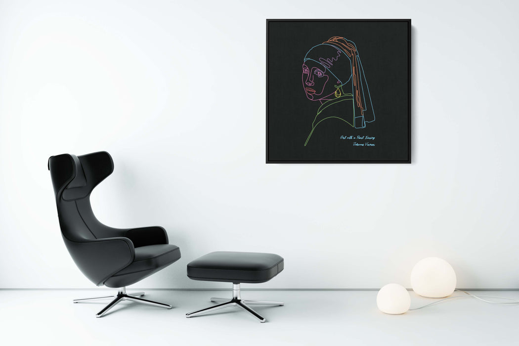 Girl with a Pearl Earring - Neon Line Art