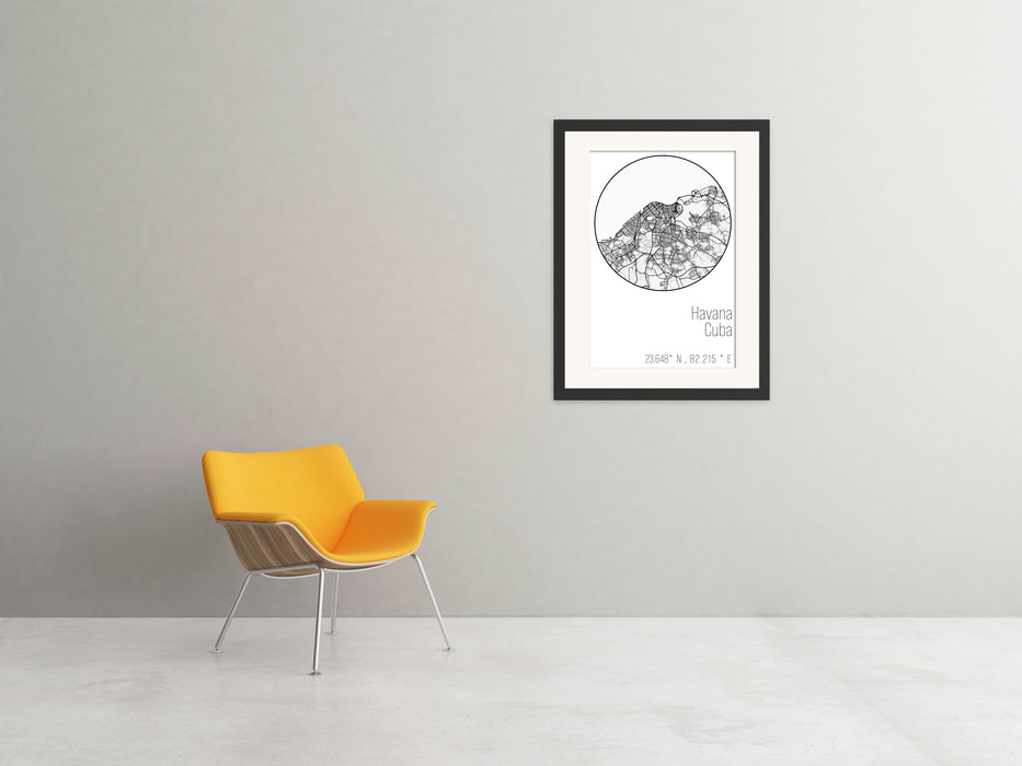 Havana Minimalist Black & White Map Poster