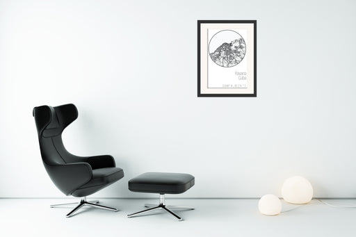 A canvas print of minimalist black & white map of Havana.