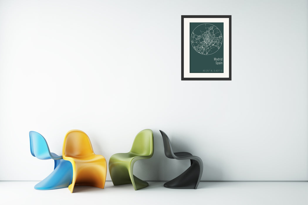 Minimalist Green Map Poster of Madrid - Canvas Art