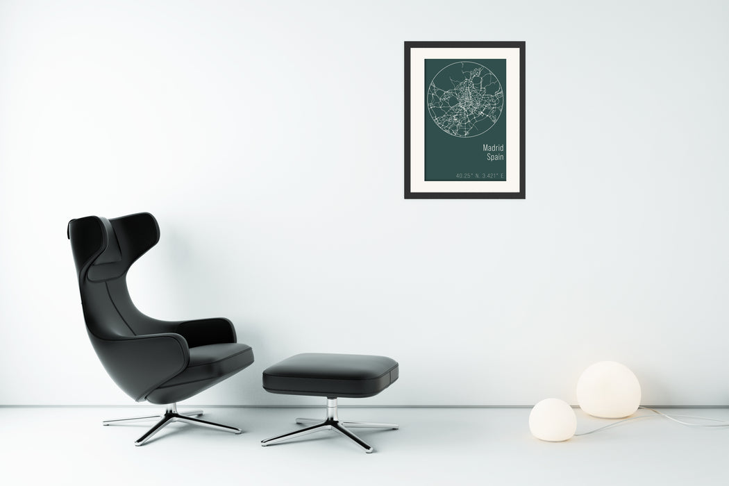 Minimalist Green Map Poster of Madrid - Canvas Art