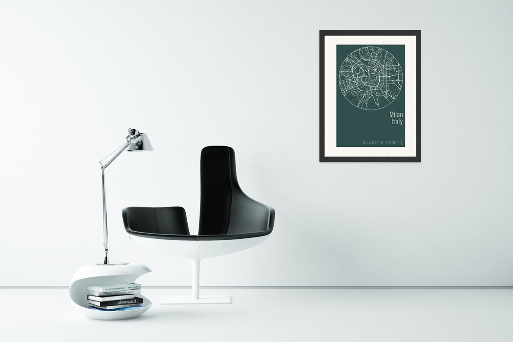 Minimalist Green Map Poster of Milan - Canvas Art