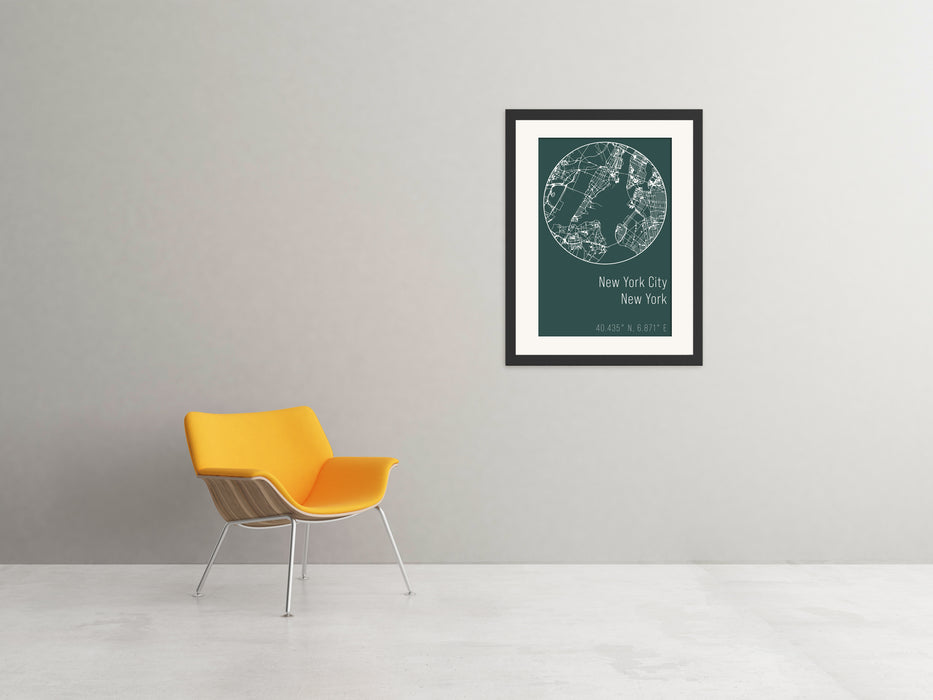 Minimalist Green Map Poster of New York - Canvas Art