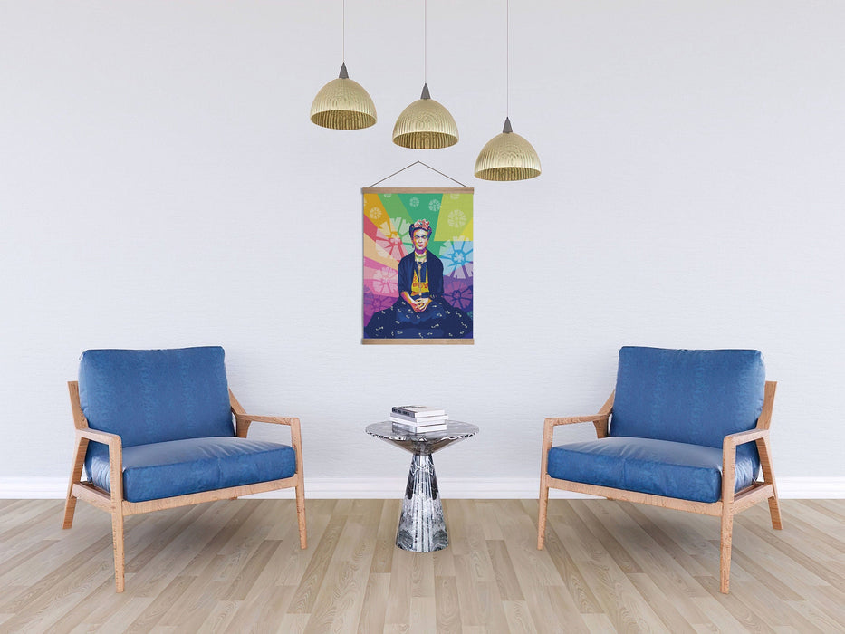 Modern pop art poster of Frida Kahlo - Hanging Canvas Print.