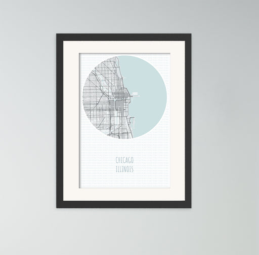 A canvas print of a minimalist map of Chicago.